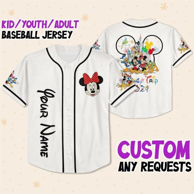 Custom Disney Baseball Jersey - Personalized Kids/Youth/Adult Sizes - Perfect For Theme Park Trips!