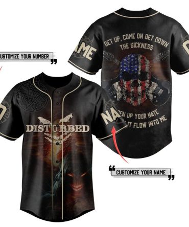 Custom Disturbed Baseball Jersey – Personalize Name & Number – Bold Skull Design