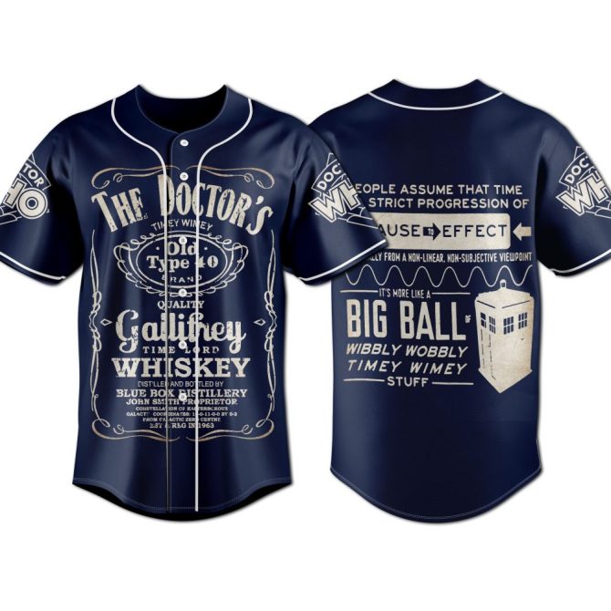 Doctor Who Timey Wimey Baseball Jersey - Unique Gallifrey Whiskey Design, Perfect For Fans!