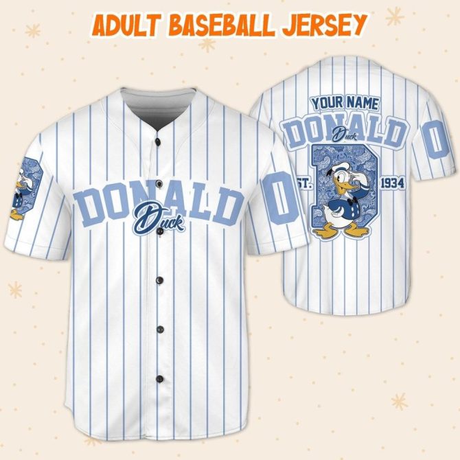 Customizable Donald Duck Baseball Jersey For Kids/Youth/Adults - Personalize Your Style! - Image 6