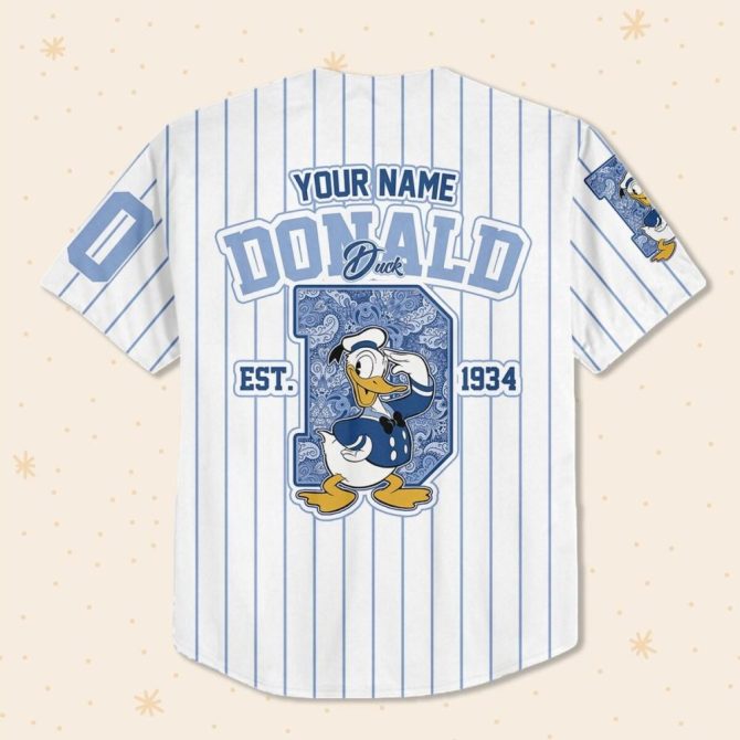 Customizable Donald Duck Baseball Jersey For Kids/Youth/Adults - Personalize Your Style! - Image 4