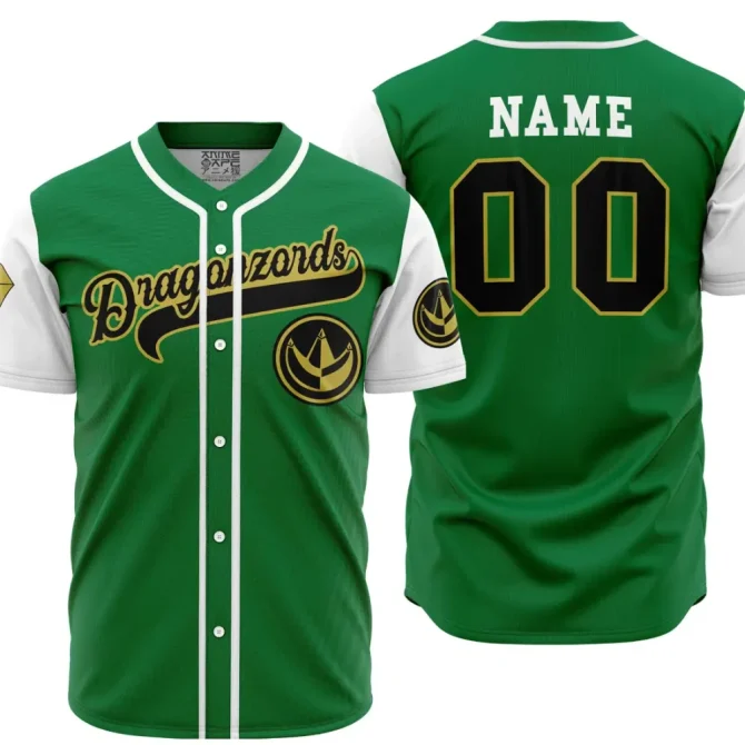 Custom Green Baseball Jersey - Dragonzords Design, Personalized Name & Number