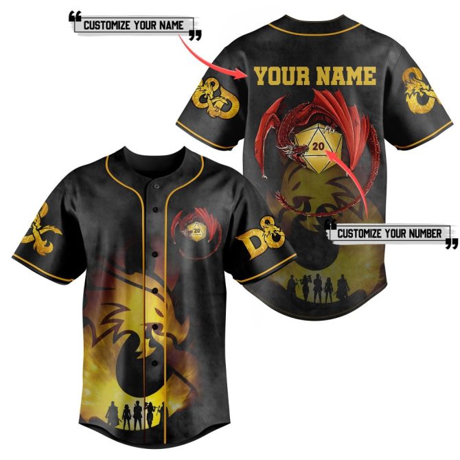 Custom Dragon Baseball Jersey - Personalize Name & Number - D&D Inspired Design