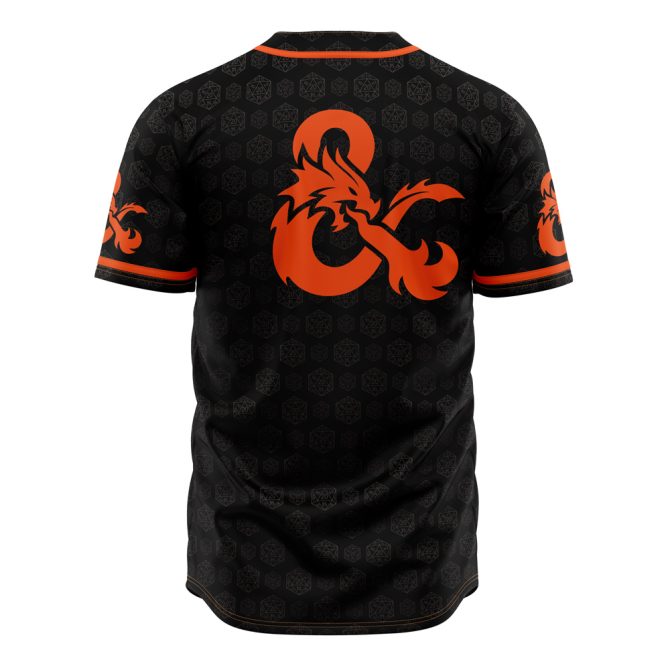 Dungeons & Dragons Baseball Jersey – Unique Geek Apparel For Gamers – Black & Orange Design - Image 2