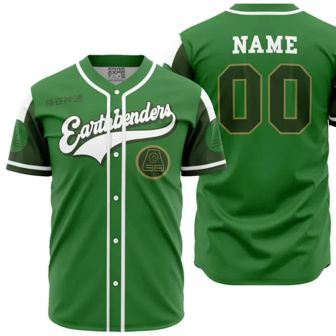 Custom Earthbenders Green Baseball Jersey – Personalized Name & Number, Stylish Fan Gear