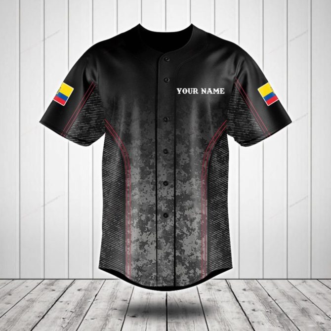 Customizable Black Camo Baseball Jersey With Flag & Name - Perfect Team Apparel