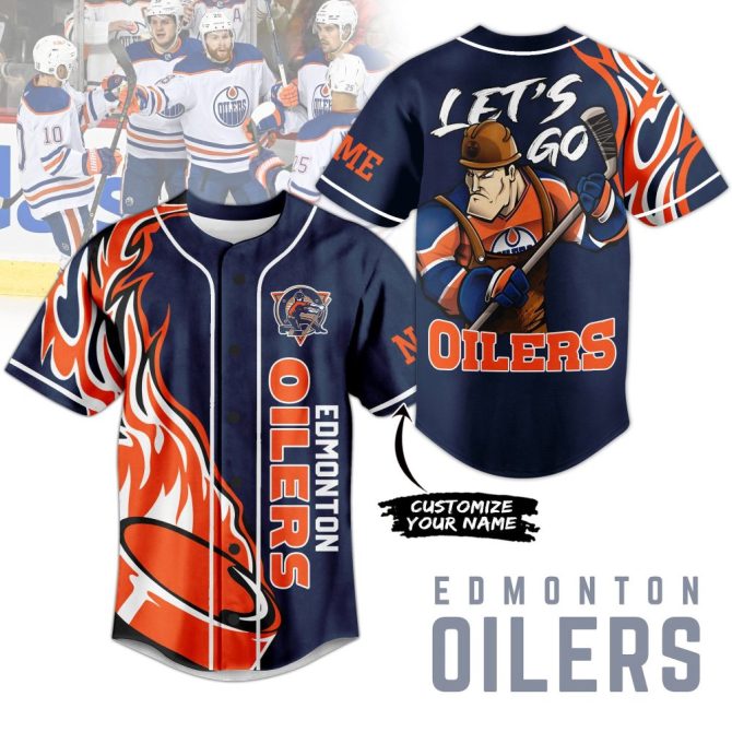 Custom Edmonton Oilers Baseball Jersey - Personalized Fan Gear With Flames Design