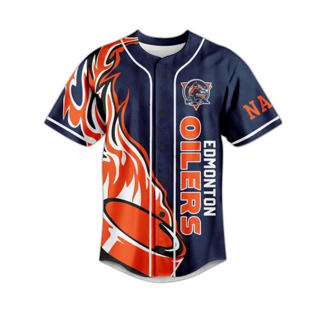 Custom Edmonton Oilers Baseball Jersey - Personalized Fan Gear With Flames Design - Image 2