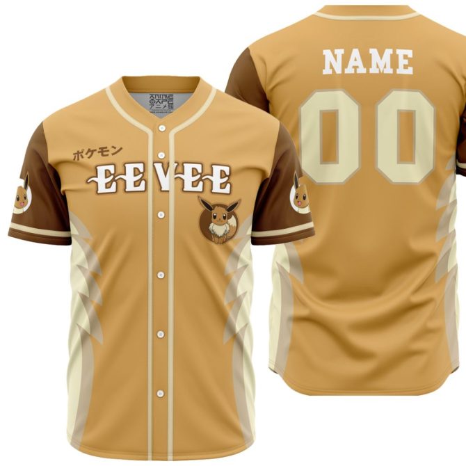 Custom Eevee Baseball Jersey – Personalized Name & Number – Perfect Gift For Pokémon Fans!