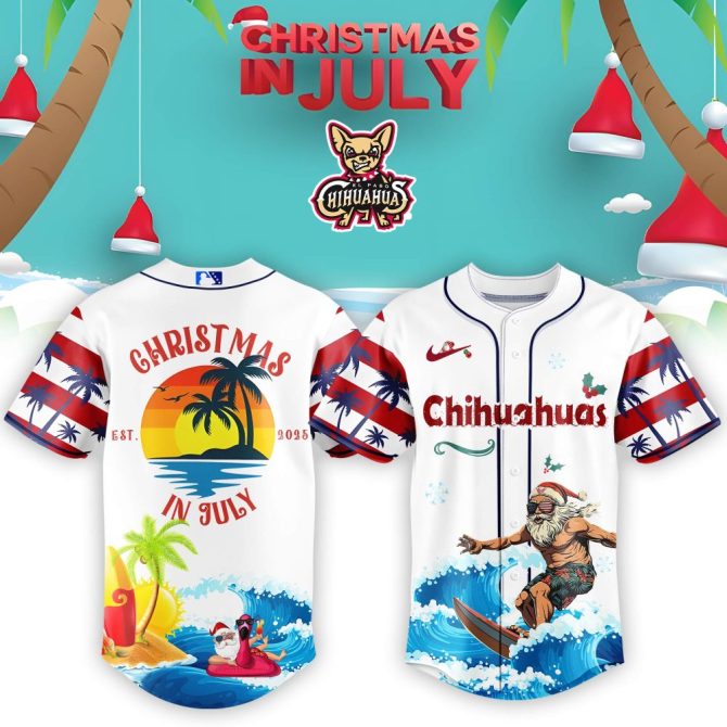 Chihuahuas Christmas In July Baseball Jersey - Festive Summer Beach Design