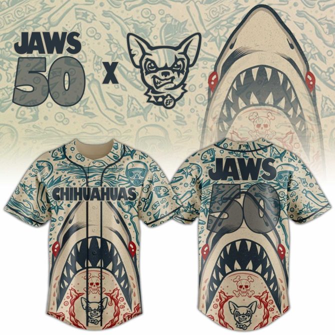 Chihuahua Jaws Themed Baseball Jersey - Unique Shark Design, Perfect For Pet Lovers!