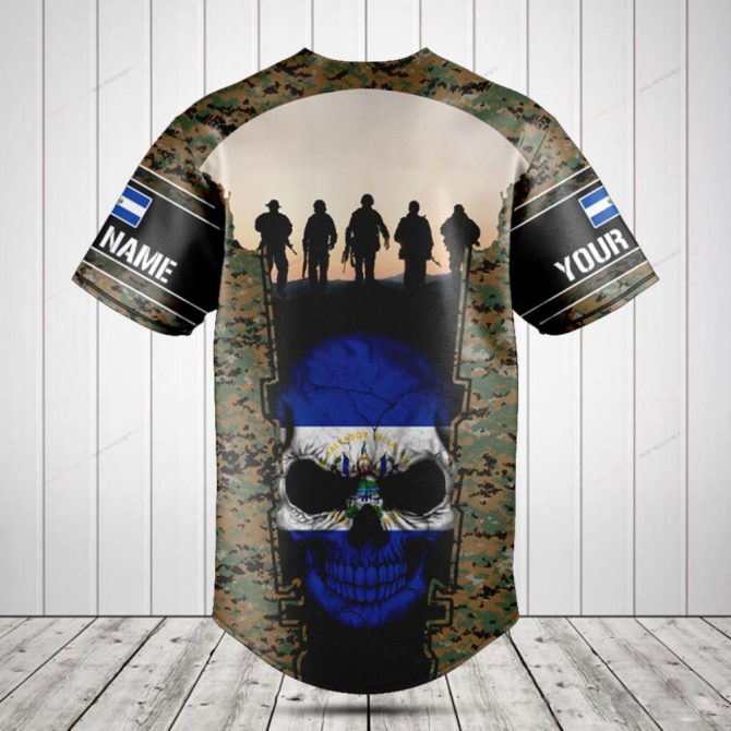 Custom Military Tribute Jersey Shirt – Camouflage Design With Skull & Soldiers – Personalized Name Option - Image 2