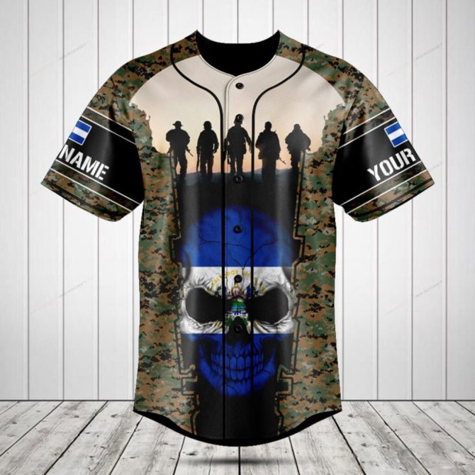 Custom Military Tribute Jersey Shirt – Camouflage Design With Skull & Soldiers – Personalized Name Option