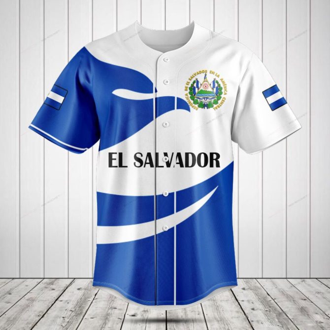 El Salvador Flag Baseball Jersey - Proud Patriotic Design, Breathable Fabric, Unisex Fit