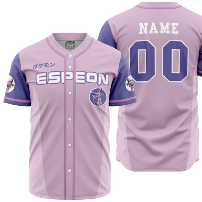 Custom Espeon Baseball Jersey – Personalized Name & Number, Anime Fan Apparel