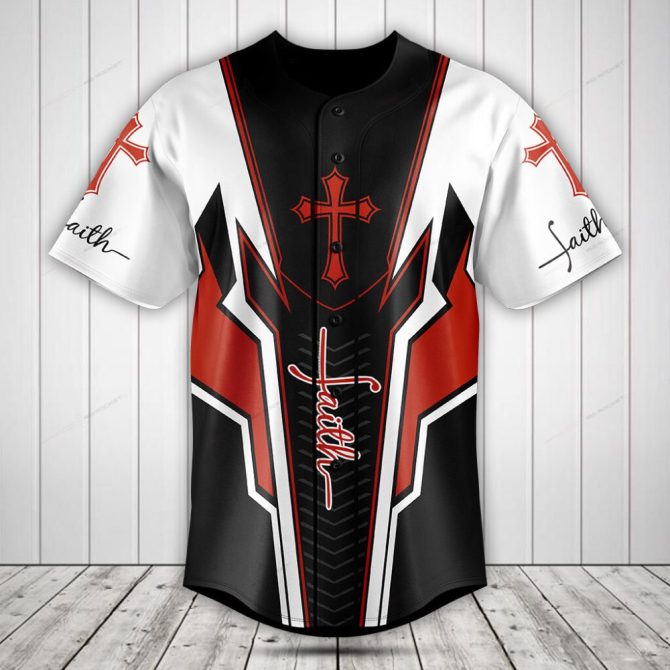 Faith Baseball Jersey - Bold Cross Design, Red & Black, Unisex Sportswear