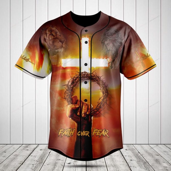 Faith Over Fear Lion & Cross Graphic Baseball Jersey – Bold Christian Apparel