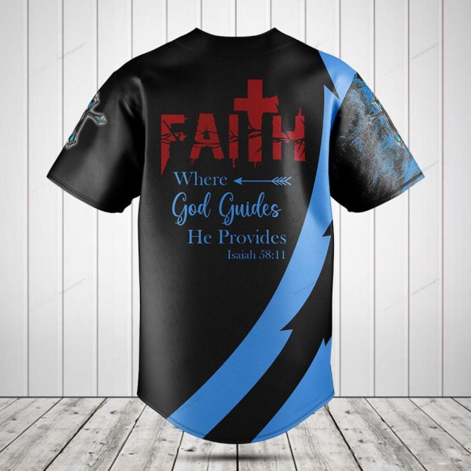 Faith Over Fear Graphic Baseball Jersey - Bold Lion & Cross Design - Men'S Spiritual Apparel - Image 2