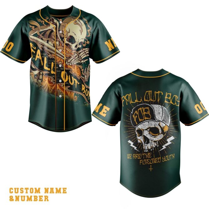 Customizable Skull Baseball Jersey - Fall Out Boy Design , Add Name & Number , Perfect Gift For Fans