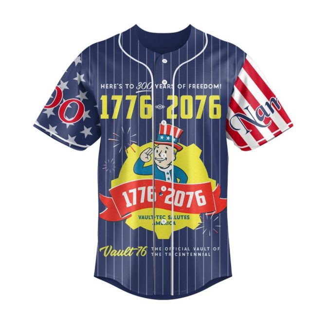 Custom Vault-Tec Baseball Jersey - Personalized Name & Number - 1776-2076 Patriotic Design - Image 2