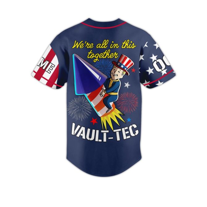 Customizable Fallout Vault-Tec Baseball Jersey – Unique Patriotic Design, Add Name & Number! - Image 3