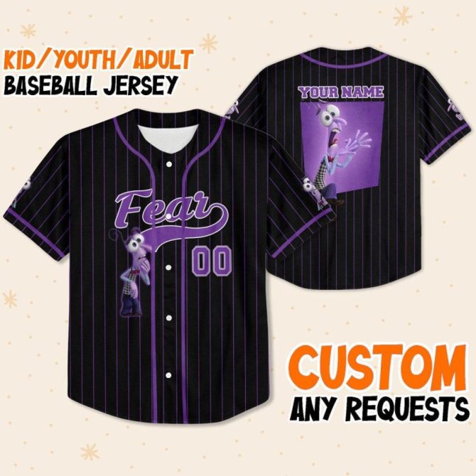 Customizable Fear Baseball Jersey - Kids/Youth/Adult , Personalize Name & Number