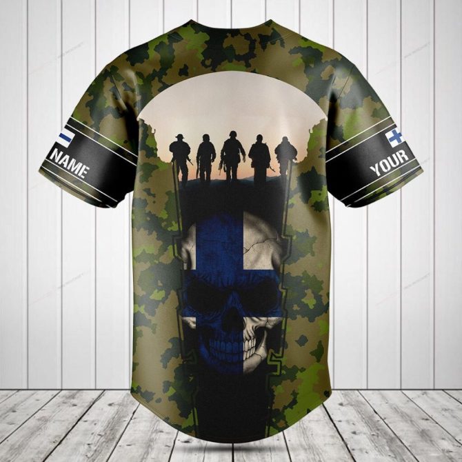 Custom Camo Baseball Jersey – Military Tribute Design With Skull & Soldier Silhouette - Image 2