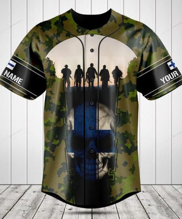 Custom Camo Baseball Jersey – Military Tribute Design With Skull & Soldier Silhouette