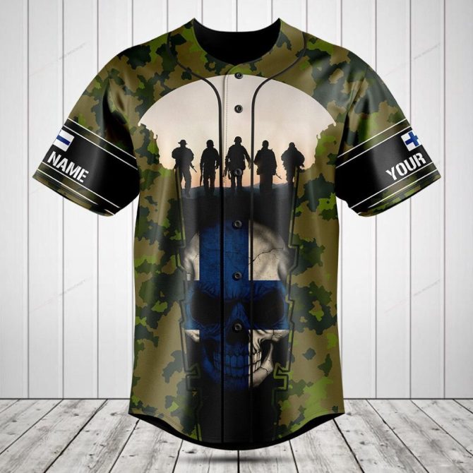 Custom Camo Baseball Jersey – Military Tribute Design With Skull & Soldier Silhouette