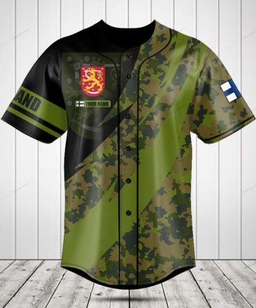 Custom Camo Baseball Jersey – Finland Flag & Personalized Name – Unique Military Style Top