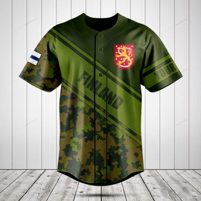 Stylish Finland Camo Baseball Jersey - Customizable Military Tribute Shirt, Unisex Design