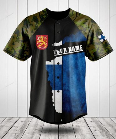 Customizable Finnish Flag Camo Baseball Jersey – Unique Gift With Personalized Name