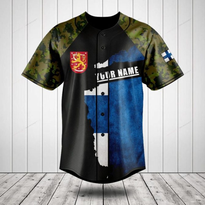 Customizable Finnish Flag Camo Baseball Jersey – Unique Gift With Personalized Name