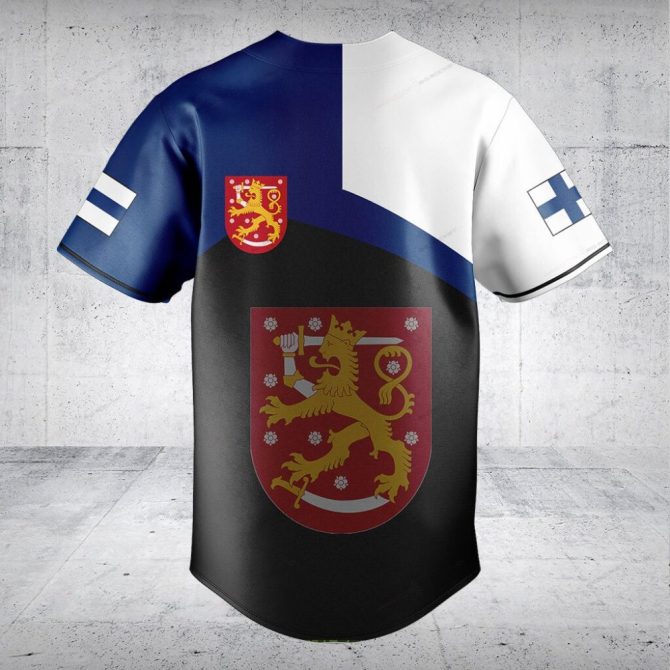 Custom Finnish Flag Baseball Jersey – Personalized Team Sportswear With Lion Emblem - Image 2