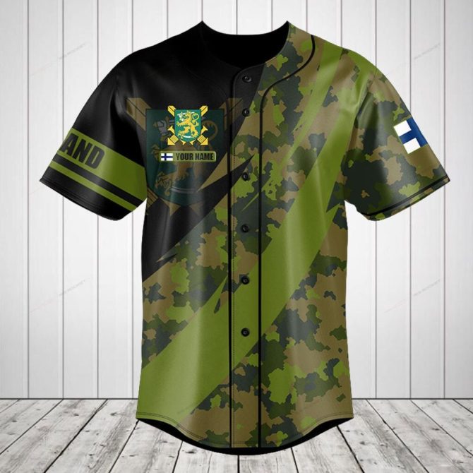 Customizable Finland Camo Baseball Jersey – Personalized Military Style Shirt