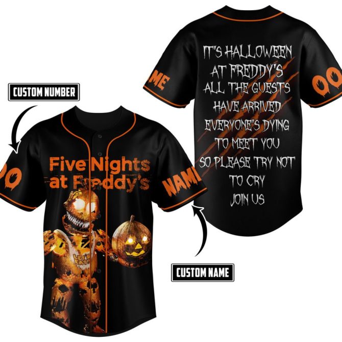 Custom Five Nights At Freddy'S Halloween Jersey – Personalized Name & Number, Spooky Design!