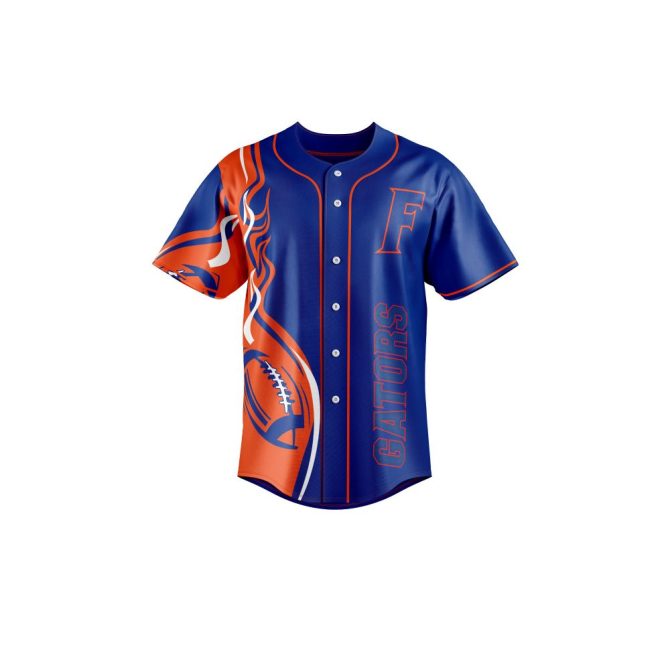 Florida Gators Men'S Baseball Jersey - Bold Alligator Graphic, Blue & Orange Fan Gear - Image 2