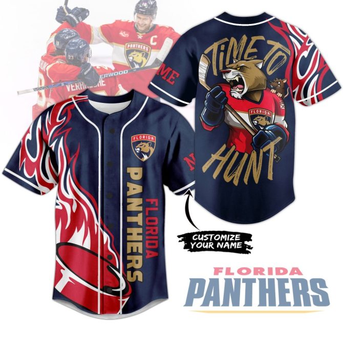 Customize Your Florida Panthers Jersey – Bold Design With 'Time To Hunt' Theme