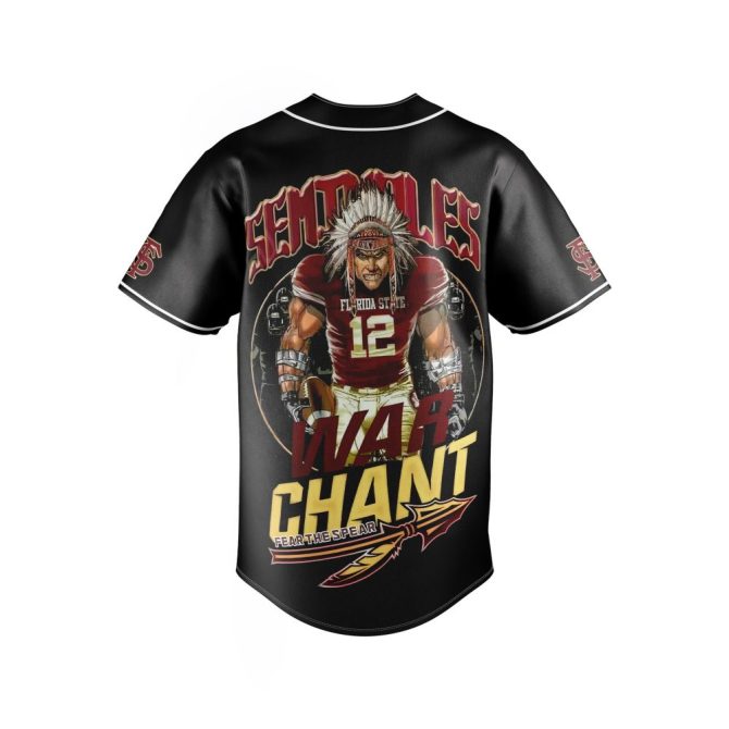 Fsu Seminoles War Chant Black Jersey - Fear The Spear Graphic Tee - Image 3