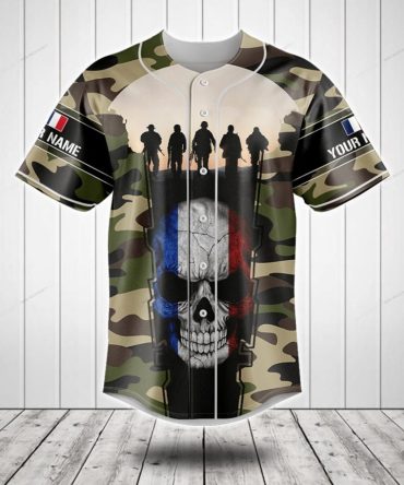 Custom Military Camo Jersey With Skull & Flag Graphic - Personalized Name & Number