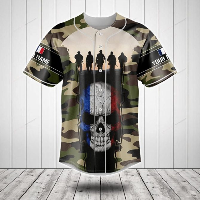 Custom Military Camo Jersey With Skull & Flag Graphic - Personalized Name & Number