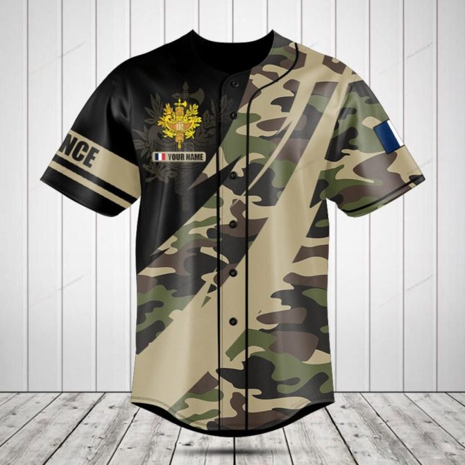 Custom Camouflage Baseball Jersey – Personalized Name & Country Emblem