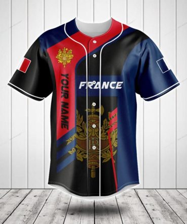 Custom France Flag Baseball Jersey - Personalized Name & Number - Perfect Gift