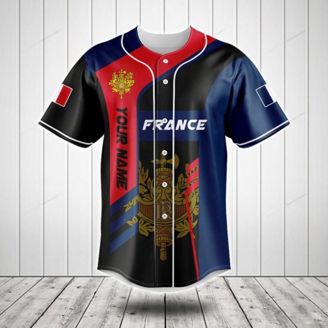 Custom France Flag Baseball Jersey - Personalized Name & Number - Perfect Gift