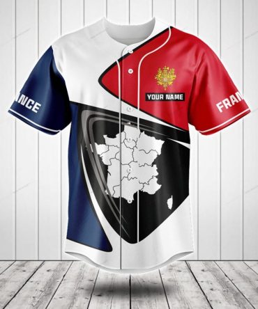 Customizable France Map Baseball Jersey – Personalized Name & Flag Design