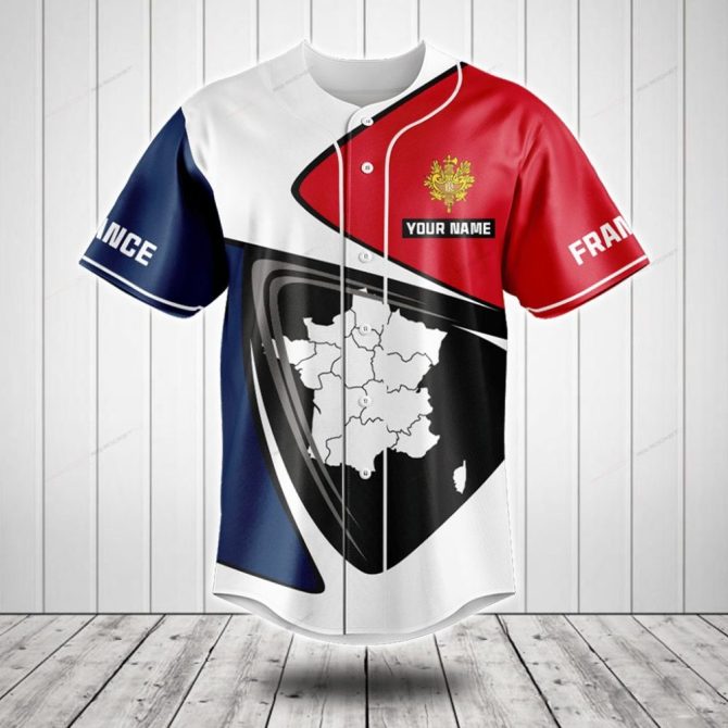 Customizable France Map Baseball Jersey – Personalized Name & Flag Design