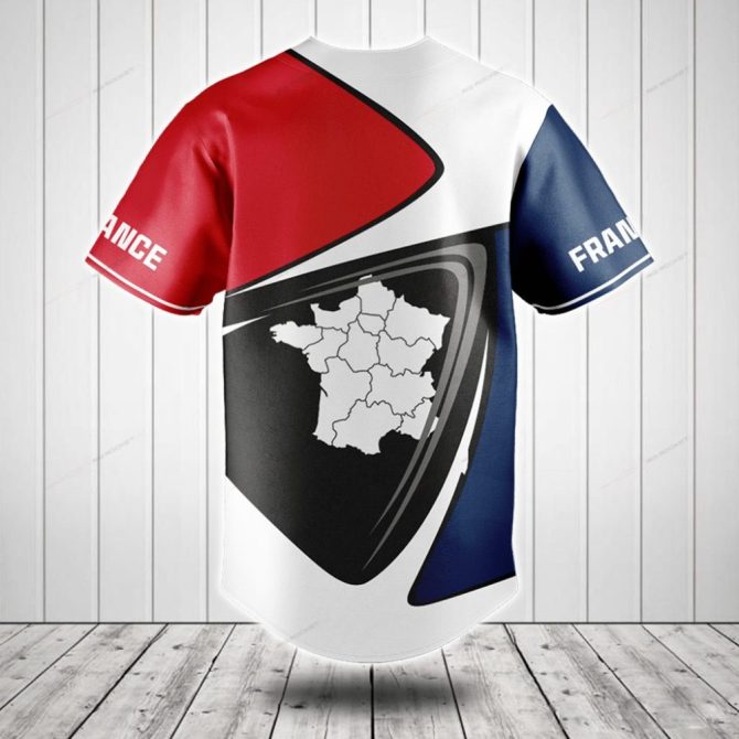 Customizable France Map Baseball Jersey – Personalized Name & Flag Design - Image 2