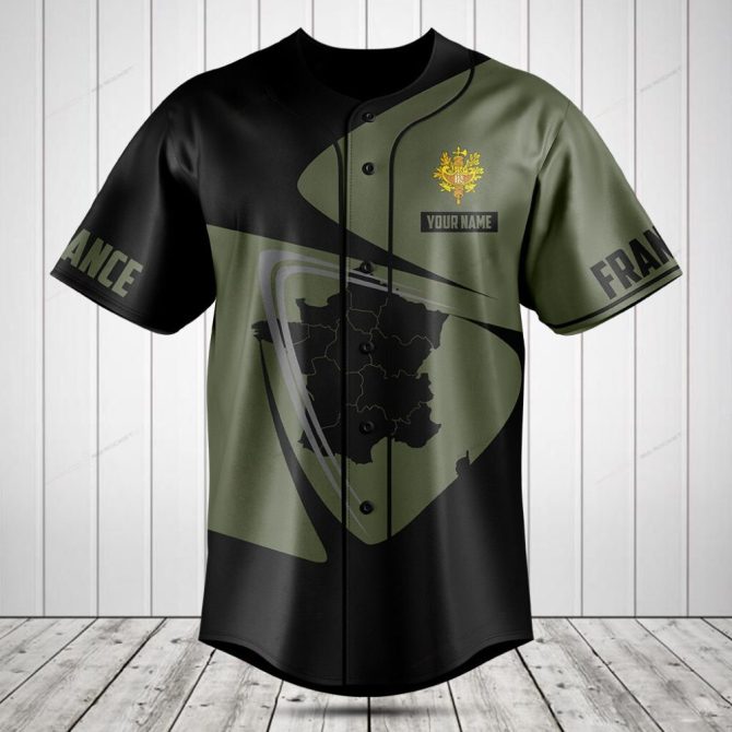 Custom France Map Baseball Jersey - Personalized Name & Stylish Design