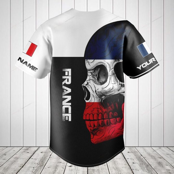 Custom France Skull Flag Baseball Jersey – Personalized Name & Number, Unique Design - Image 2