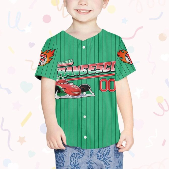 Customizable Kids Baseball Jersey - Fun Racing Car Design - Personalize With Your Name! - Image 5